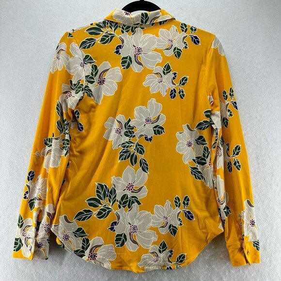DNA Couture Top Womens Size S Floral Shirt Button Front Long Sleeve Yellow - Picture 2 of 11
